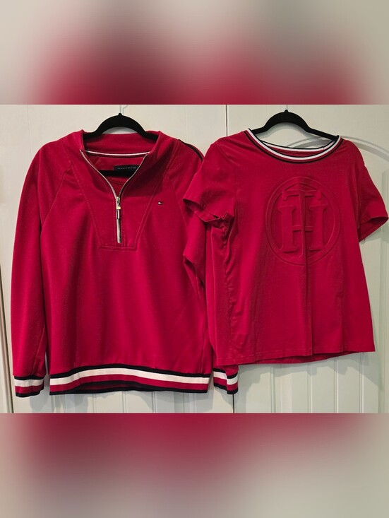 Tommy Hilfiger Tops - Tommy Hilfiger Red Quarter-Zip Pullover & Embossed Logo Tee Set
